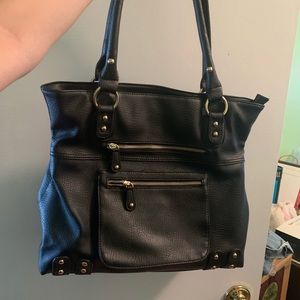 Black Faux Leather Tote Bag